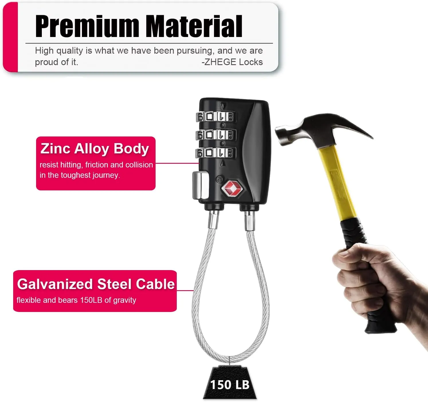 ZHEGE Luggage Locks 4 Pack - TSA Approved, Cable Travel Lock for Gym, School, Suitcases, Baggage with Alloy Body 4colors