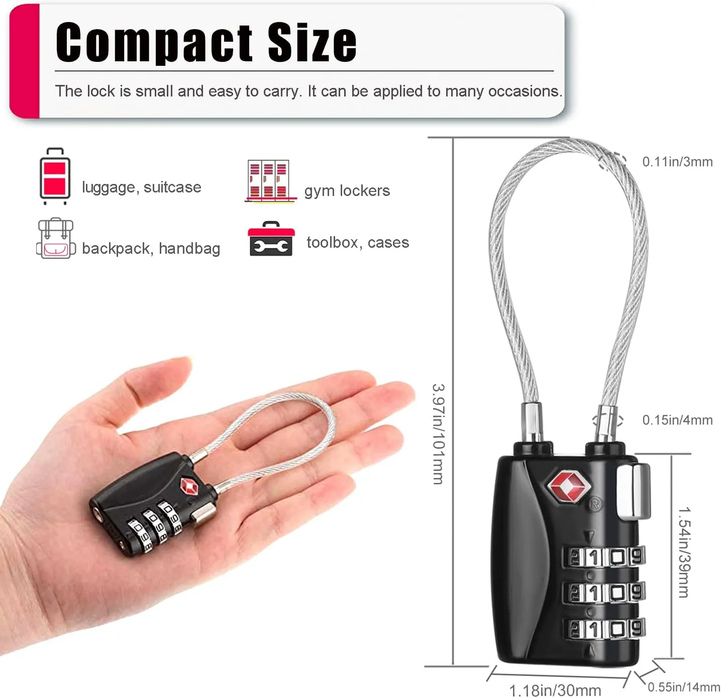 ZHEGE Luggage Locks 4 Pack - TSA Approved, Cable Travel Lock for Gym, School, Suitcases, Baggage with Alloy Body 4colors