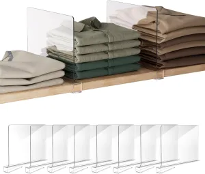 Zhithink 8 Pack Clear Closet Shelf Dividers for Storing Clothes, Handbags in Bedroom. Acrylic Shelf Dividers with Super Buckle Suitable for Thicker Boards of Various Materials in Kitchen and Office