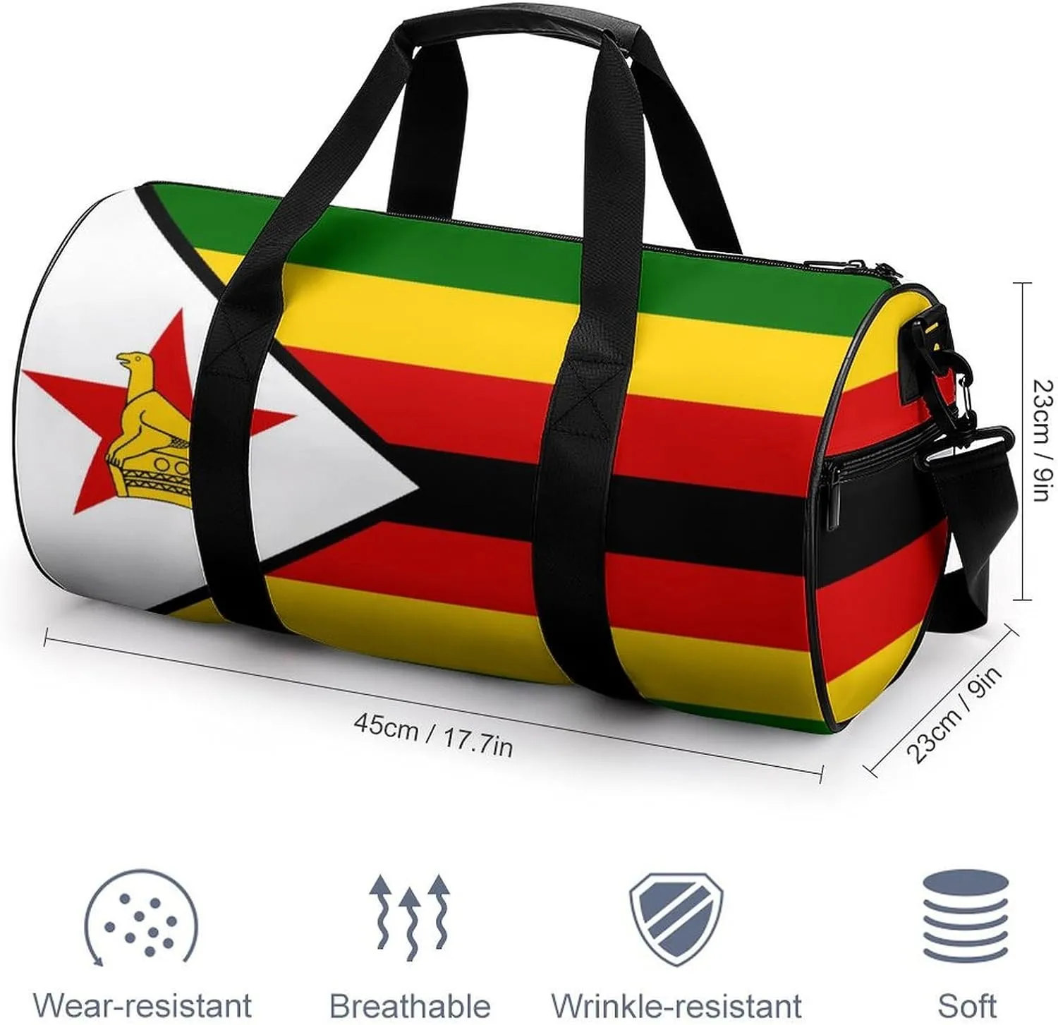 Zimbabwe Flag Waterproof Sports Gym Bag with Dry Wet Separation for Travel Overnight