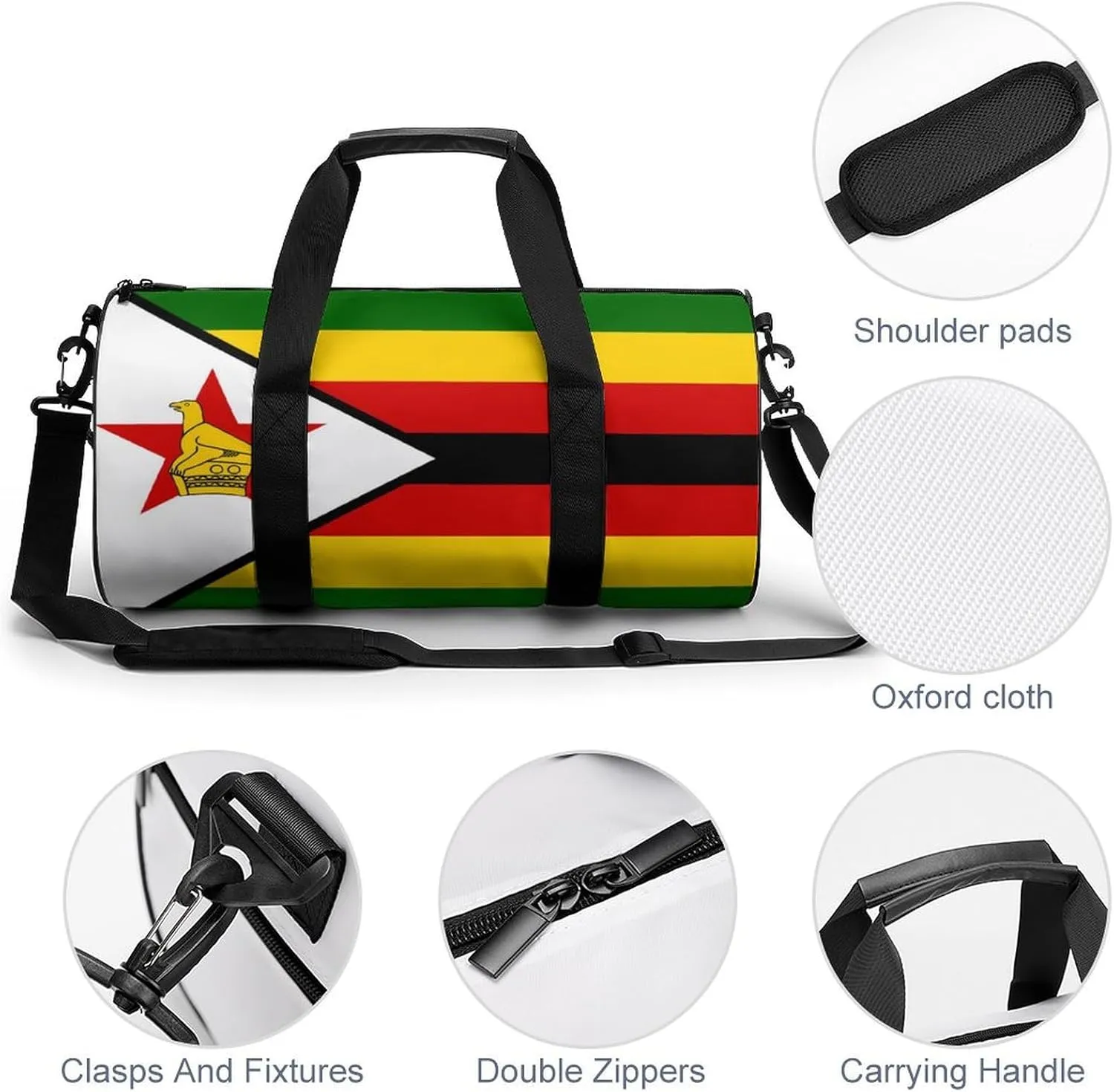 Zimbabwe Flag Waterproof Sports Gym Bag with Dry Wet Separation for Travel Overnight