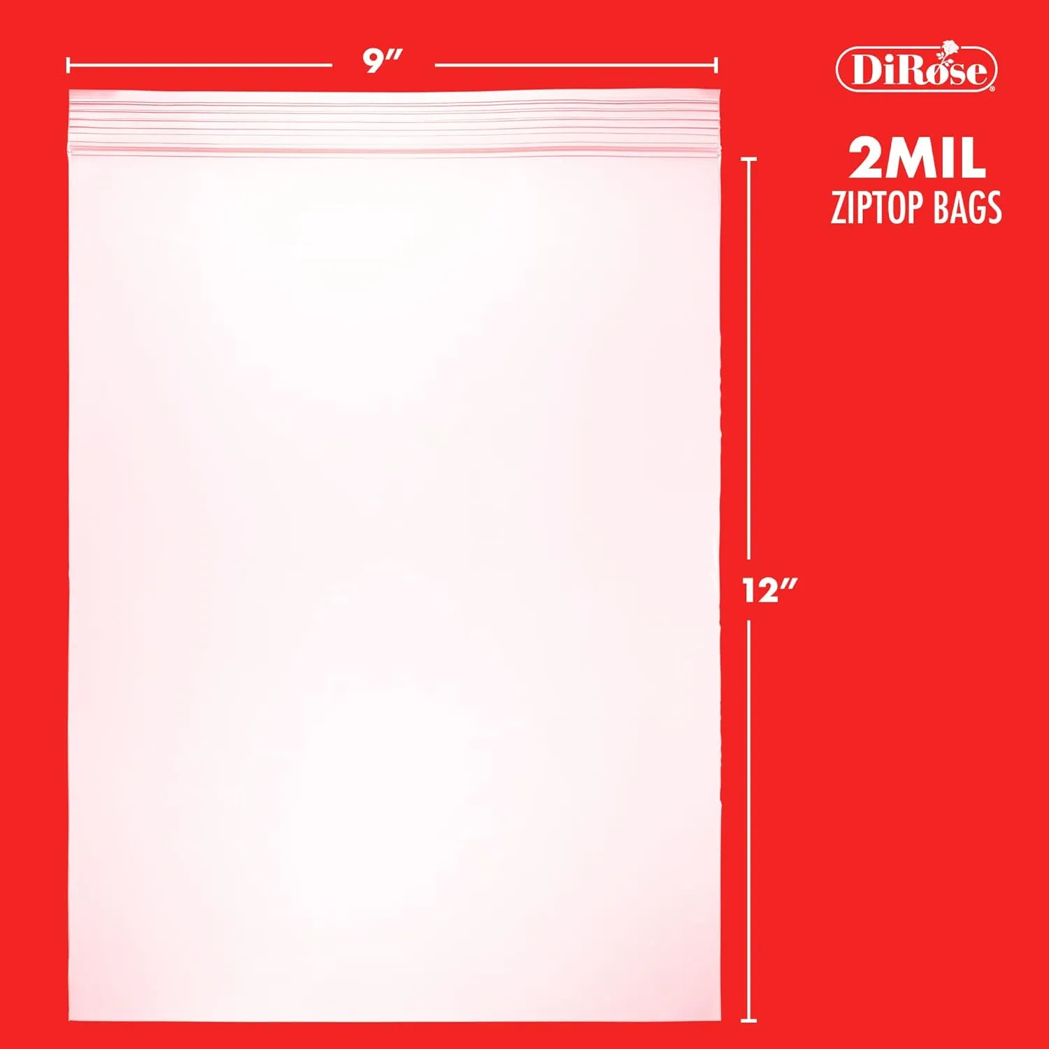 Zip Bags Clear Plastic With Zipper Seal - By DiRose | Resealable, Strong, Thick, Sturdy| For Organizing, Travel, Shipping, Packaging, and Storage | 9X12 | 100 Pack