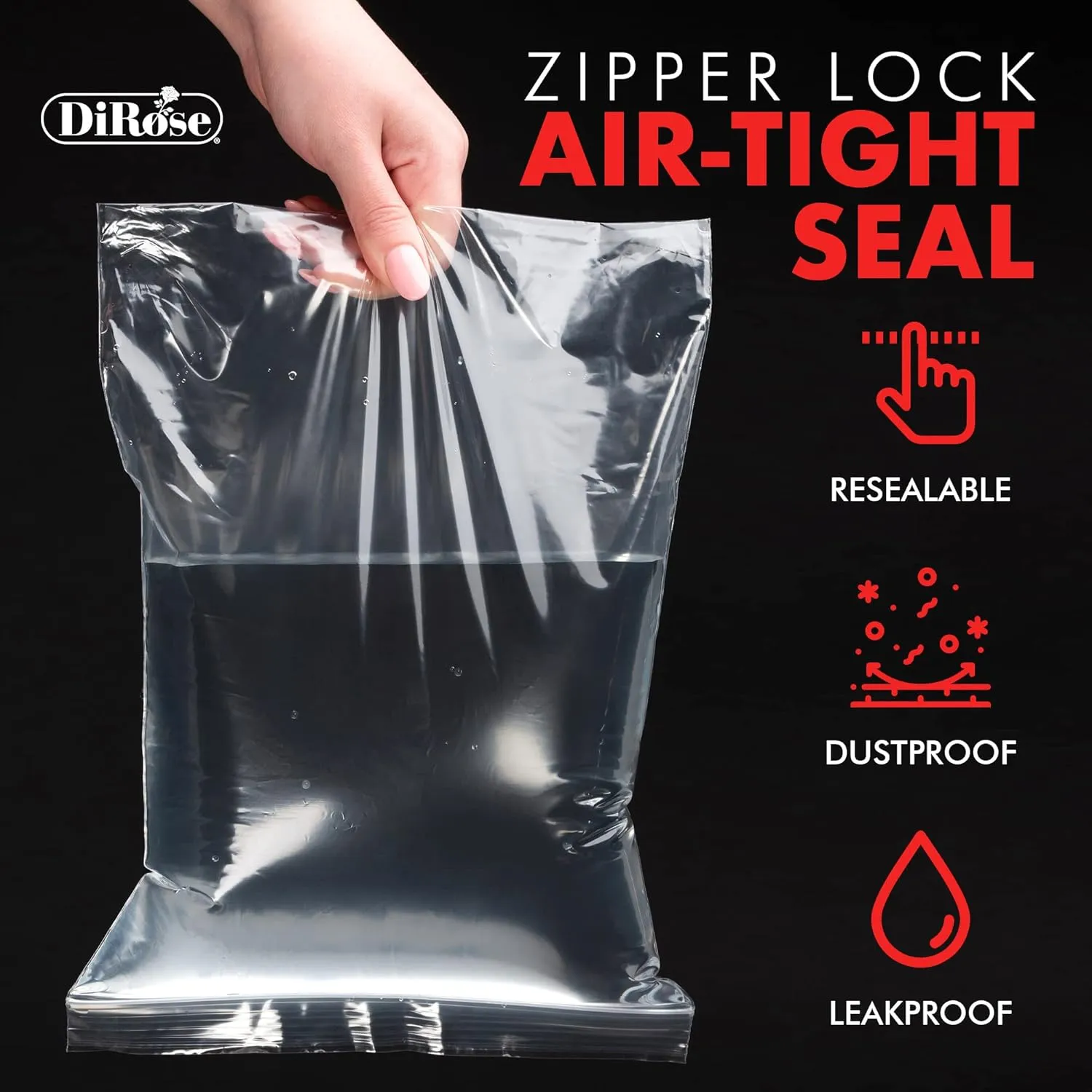 Zip Bags Clear Plastic With Zipper Seal - By DiRose | Resealable, Strong, Thick, Sturdy| For Organizing, Travel, Shipping, Packaging, and Storage | 9X12 | 100 Pack