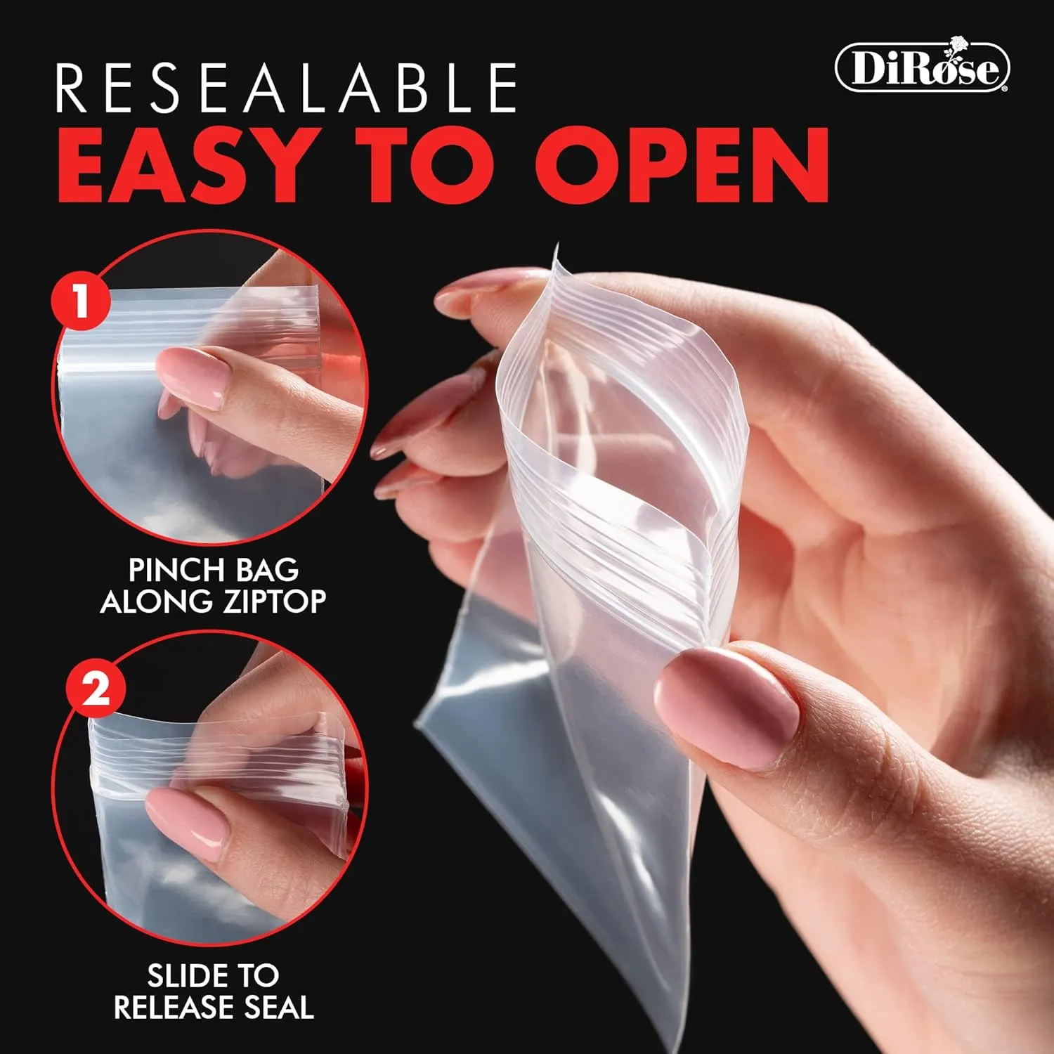 Zip Bags Clear Plastic With Zipper Seal - By DiRose | Resealable, Strong, Thick, Sturdy| For Organizing, Travel, Shipping, Packaging, and Storage | 9X12 | 100 Pack