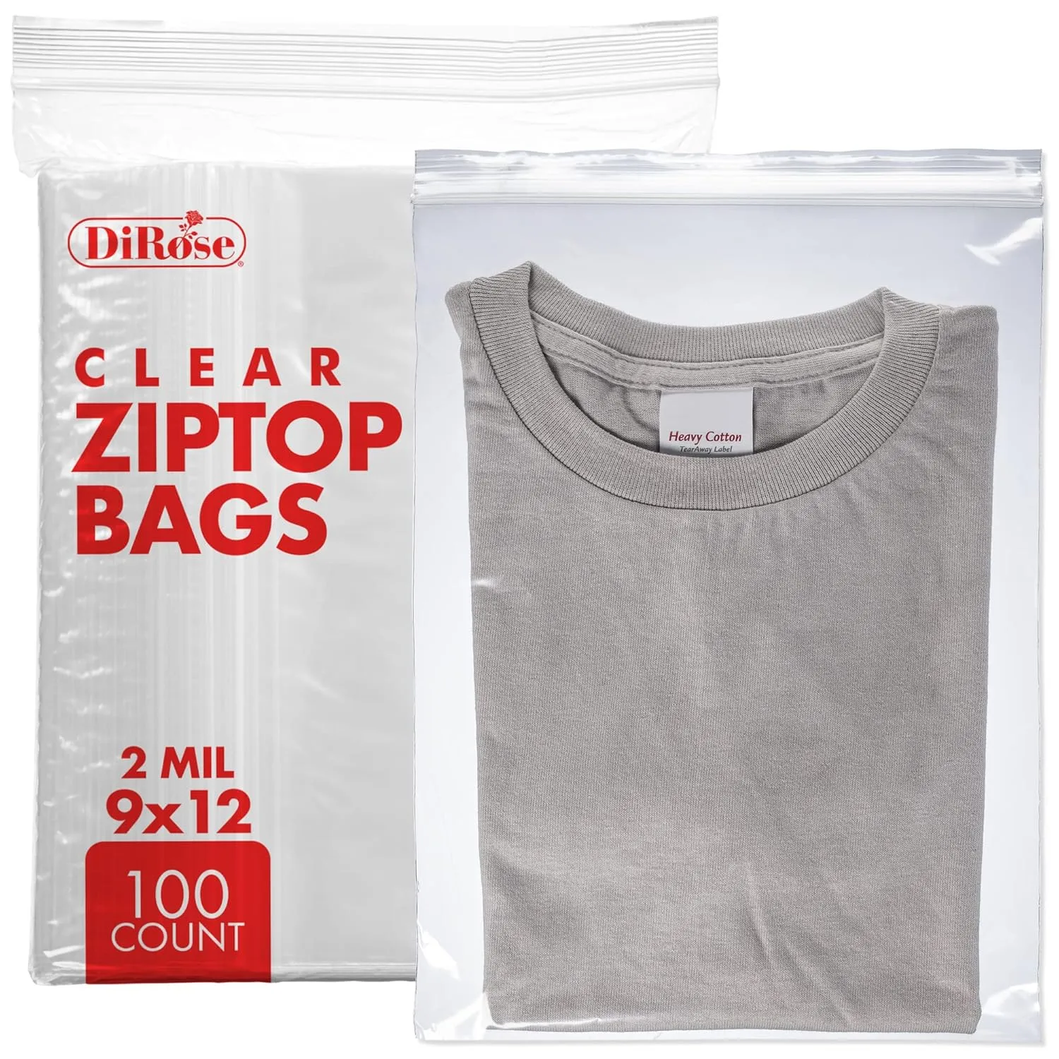 Zip Bags Clear Plastic With Zipper Seal - By DiRose | Resealable, Strong, Thick, Sturdy| For Organizing, Travel, Shipping, Packaging, and Storage | 9X12 | 100 Pack