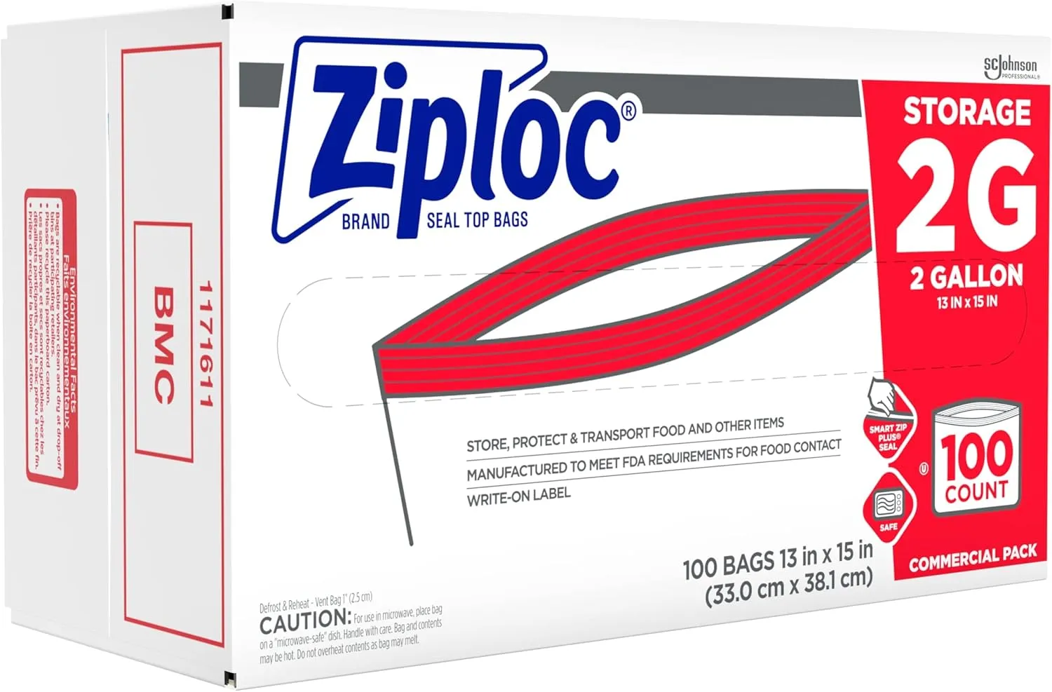 Ziploc Storage Bags, 2 Gallon, 100 Bags/Carton