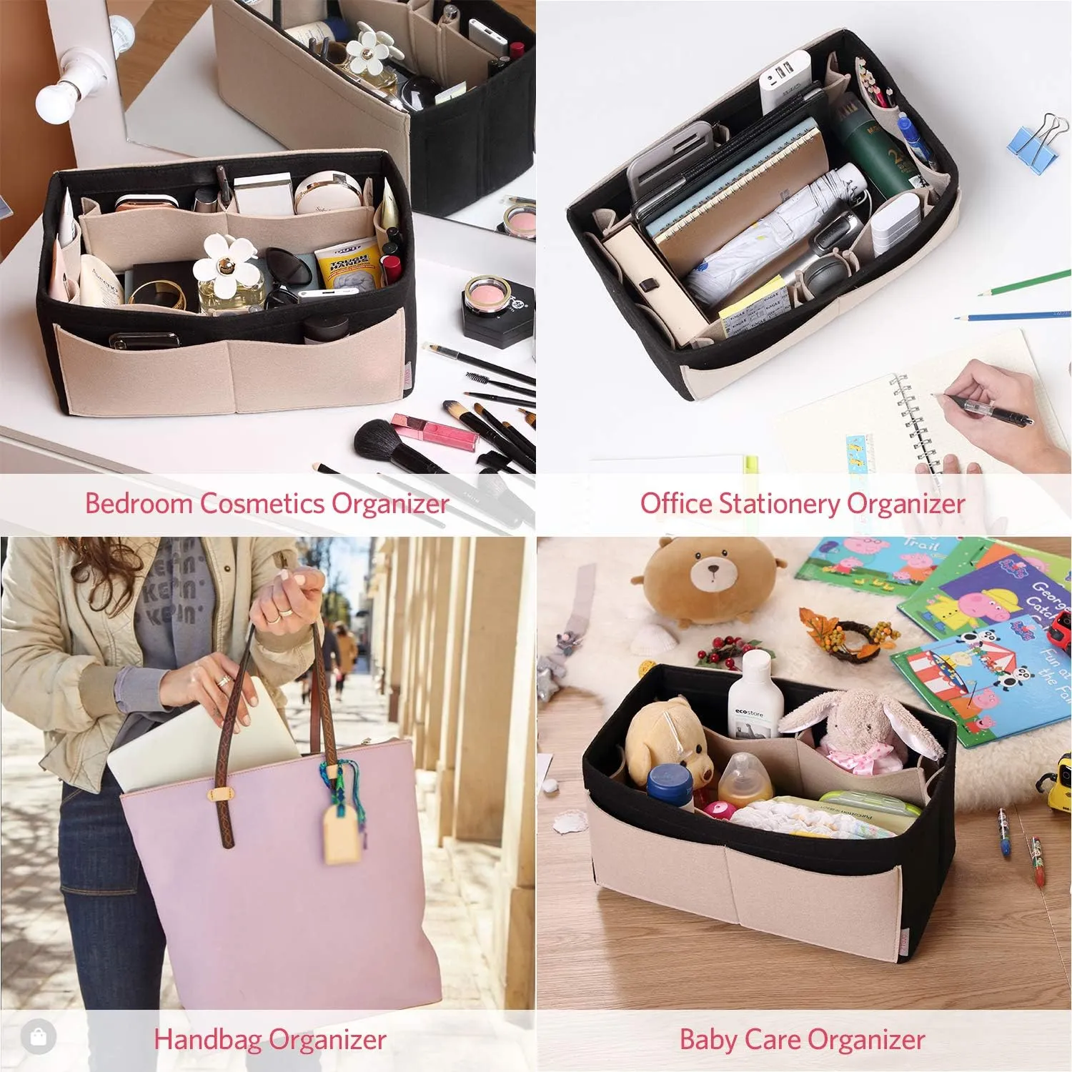 ZTUJO Felt Purse Organizer, Multi Pocket Bag in Bag Organizer For Tote & Handbag Shaper, Speedy 30, Speedy 35 and Speedy 40