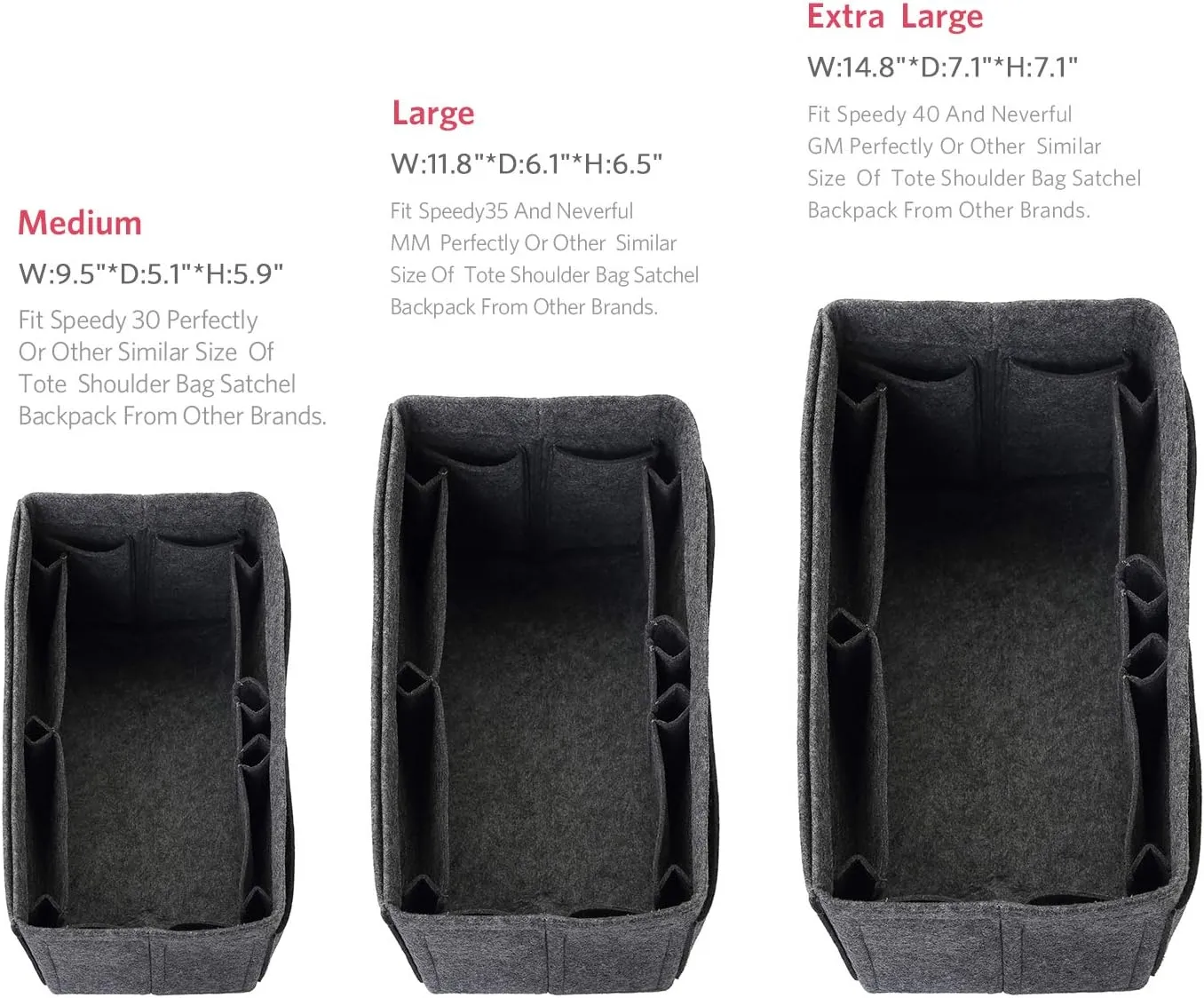 ZTUJO Felt Purse Organizer, Multi Pocket Bag in Bag Organizer For Tote & Handbag Shaper, Speedy 30, Speedy 35 and Speedy 40
