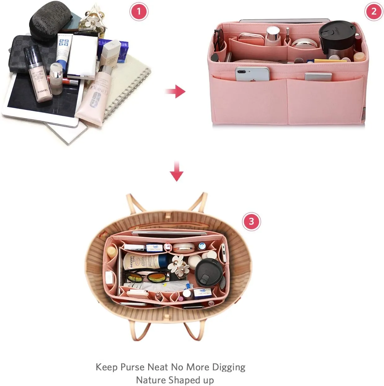 ZTUJO Felt Purse Organizer, Multi Pocket Bag in Bag Organizer For Tote & Handbag Shaper, Speedy 30, Speedy 35 and Speedy 40