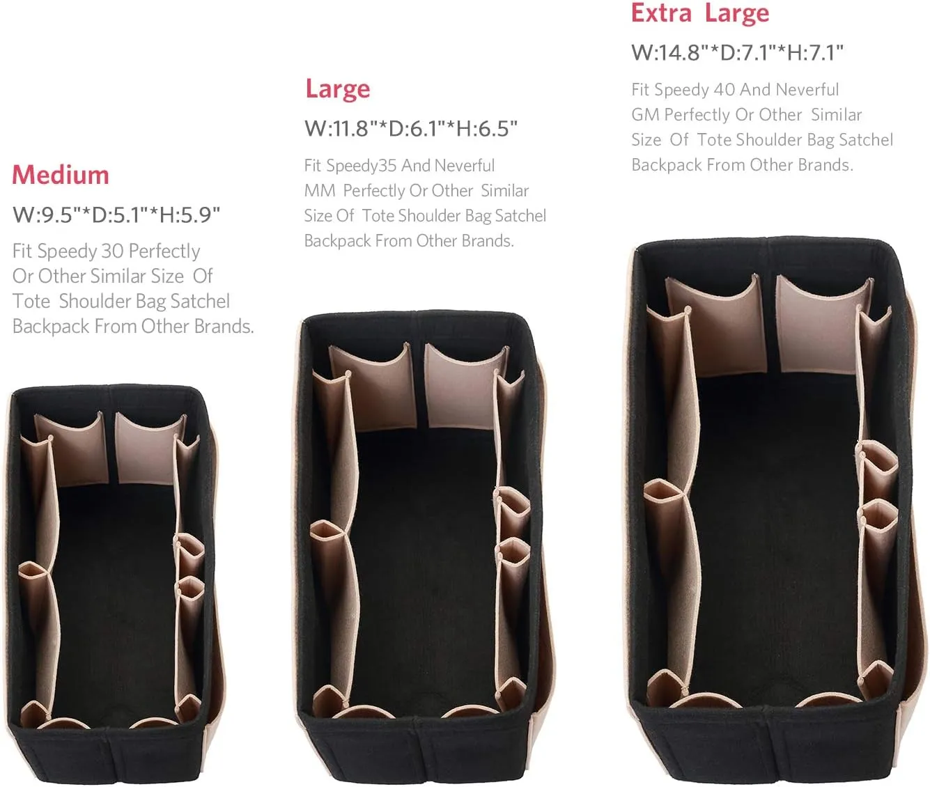 ZTUJO Felt Purse Organizer, Multi Pocket Bag in Bag Organizer For Tote & Handbag Shaper, Speedy 30, Speedy 35 and Speedy 40