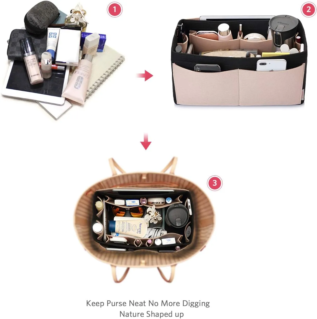 ZTUJO Felt Purse Organizer, Multi Pocket Bag in Bag Organizer For Tote & Handbag Shaper, Speedy 30, Speedy 35 and Speedy 40