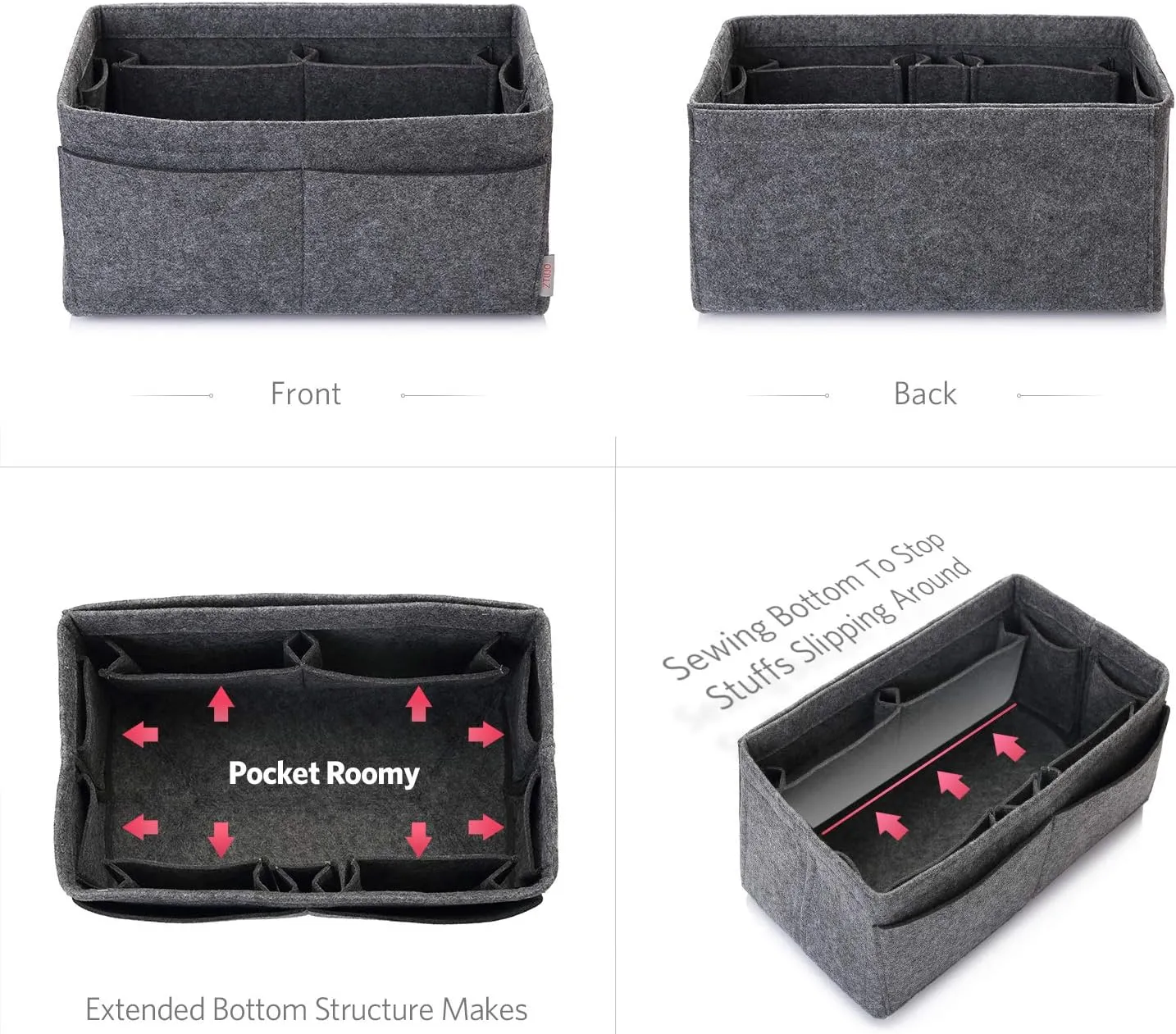 ZTUJO Felt Purse Organizer, Multi Pocket Bag in Bag Organizer For Tote & Handbag Shaper, Speedy 30, Speedy 35 and Speedy 40