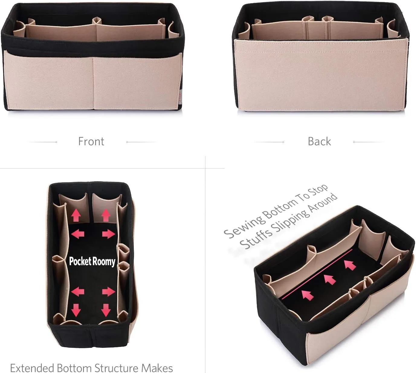 ZTUJO Felt Purse Organizer, Multi Pocket Bag in Bag Organizer For Tote & Handbag Shaper, Speedy 30, Speedy 35 and Speedy 40