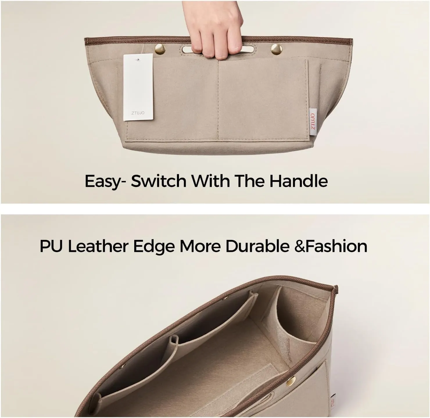 ZTUJO Purse Organizer Insert For Le Pliage, Compatible with Longchamp Le Pliage Shoulder Bag S/L, Top Handle S/M，Energy S/L, Xtra S, Longchamp Organizer Insert (Beige, Medium)
