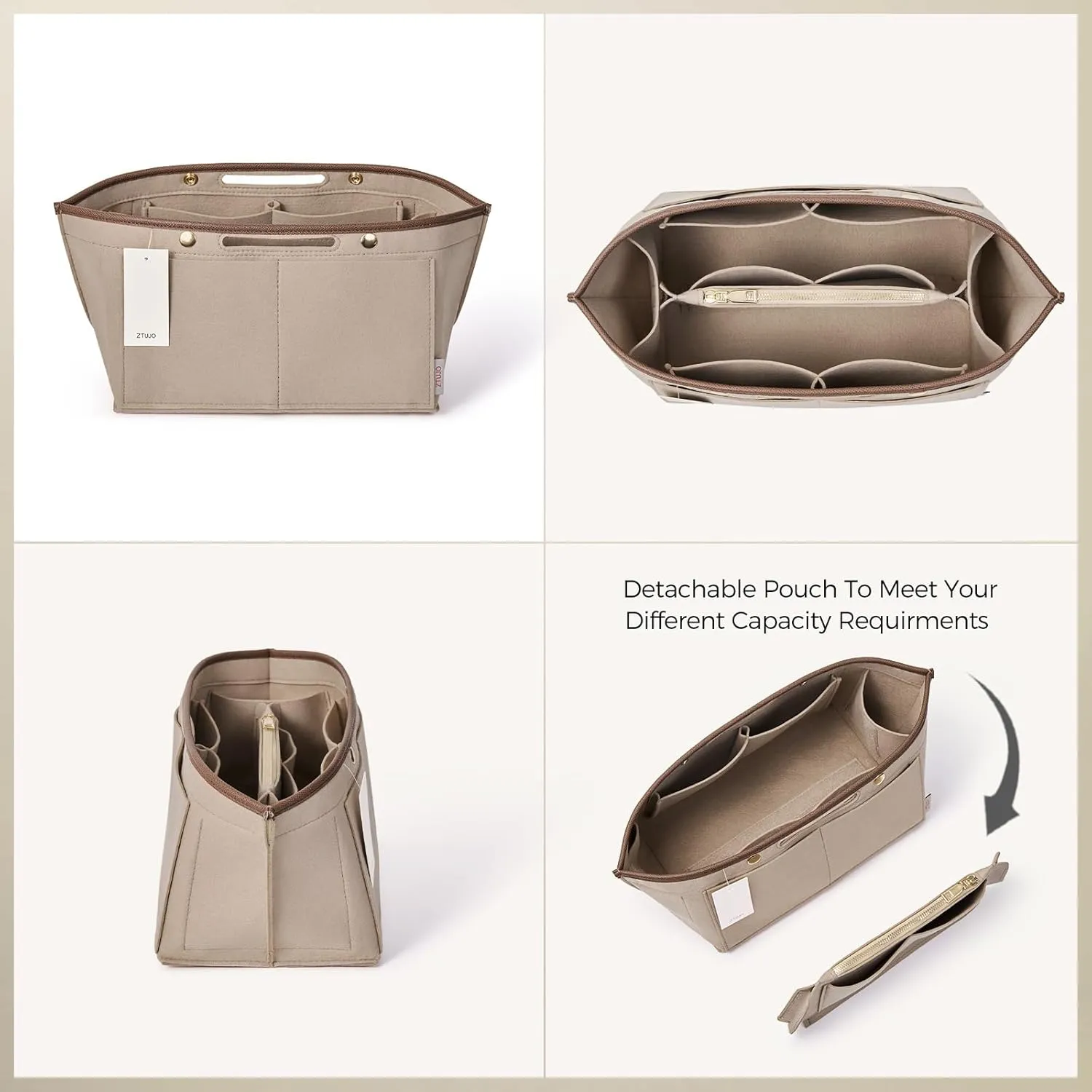 ZTUJO Purse Organizer Insert For Le Pliage, Compatible with Longchamp Le Pliage Shoulder Bag S/L, Top Handle S/M，Energy S/L, Xtra S, Longchamp Organizer Insert (Beige, Medium)