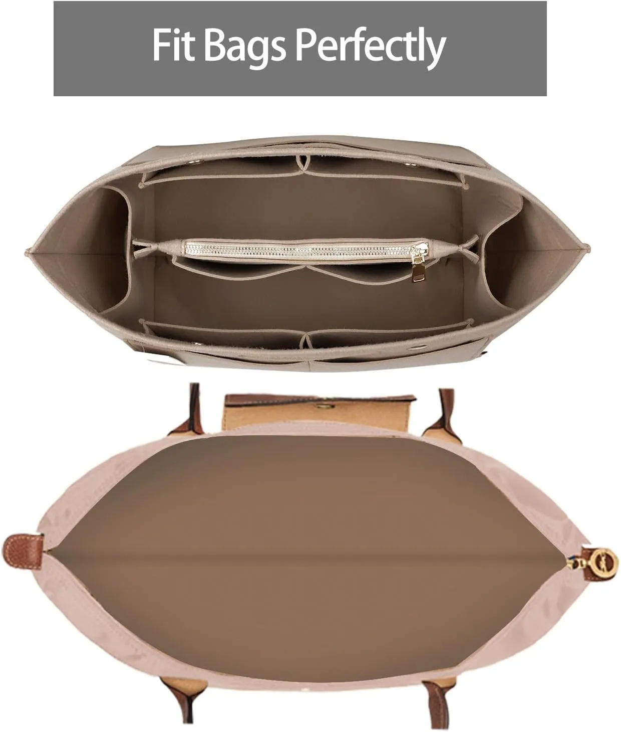 ZTUJO Purse Organizer Insert for le pliage, Compatible with Longchamp Le Pliage Top Handle S/M,Shoulder Bag S/L (Beige, Large For Top Handle M and Shoulder Bag L)