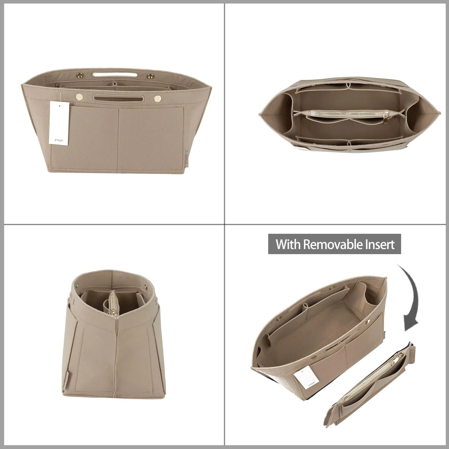 ZTUJO Purse Organizer Insert for le pliage, Compatible with Longchamp Le Pliage Top Handle S/M,Shoulder Bag S/L (Beige, Large For Top Handle M and Shoulder Bag L)
