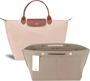 ZTUJO Purse Organizer Insert for le pliage, Compatible with Longchamp Le Pliage Top Handle S/M,Shoulder Bag S/L (Beige, Large For Top Handle M and Shoulder Bag L)