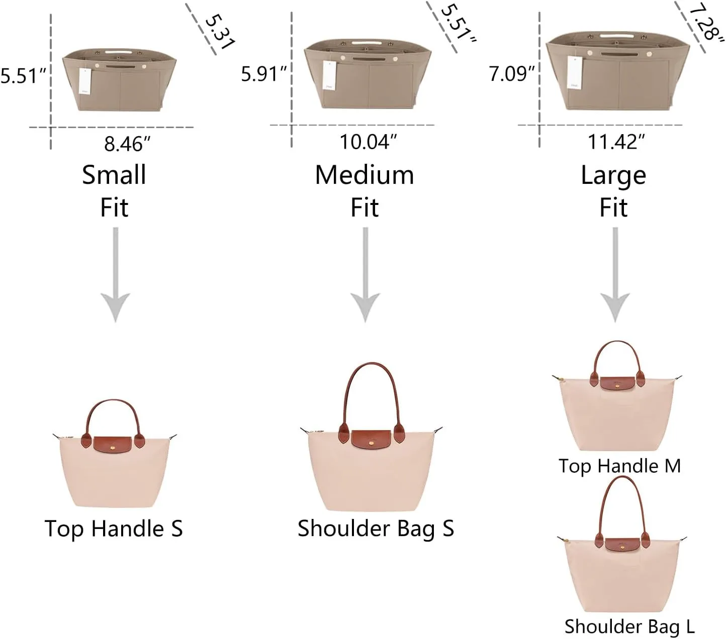 ZTUJO Purse Organizer Insert for le pliage, Compatible with Longchamp Le Pliage Top Handle S/M,Shoulder Bag S/L (Beige, Large For Top Handle M and Shoulder Bag L)