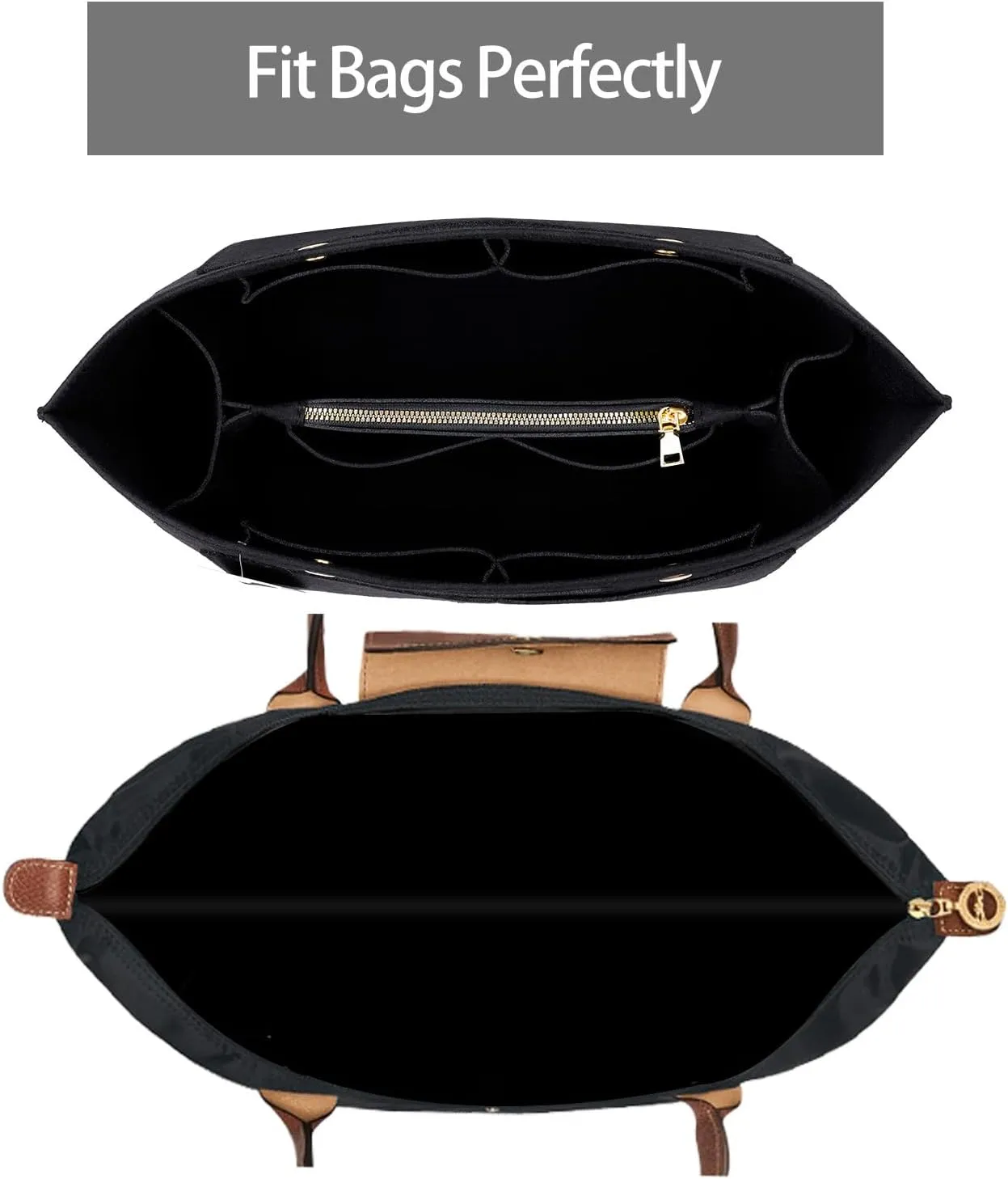 ZTUJO Purse Organizer Insert for le pliage, Compatible with Longchamp Le Pliage Top Handle S/M,Shoulder Bag S/L (Black, Large For Top Handle M and Shoulder Bag L)