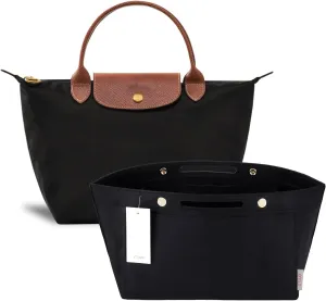 ZTUJO Purse Organizer Insert for le pliage, Compatible with Longchamp Le Pliage Top Handle S/M,Shoulder Bag S/L (Black, Large For Top Handle M and Shoulder Bag L)