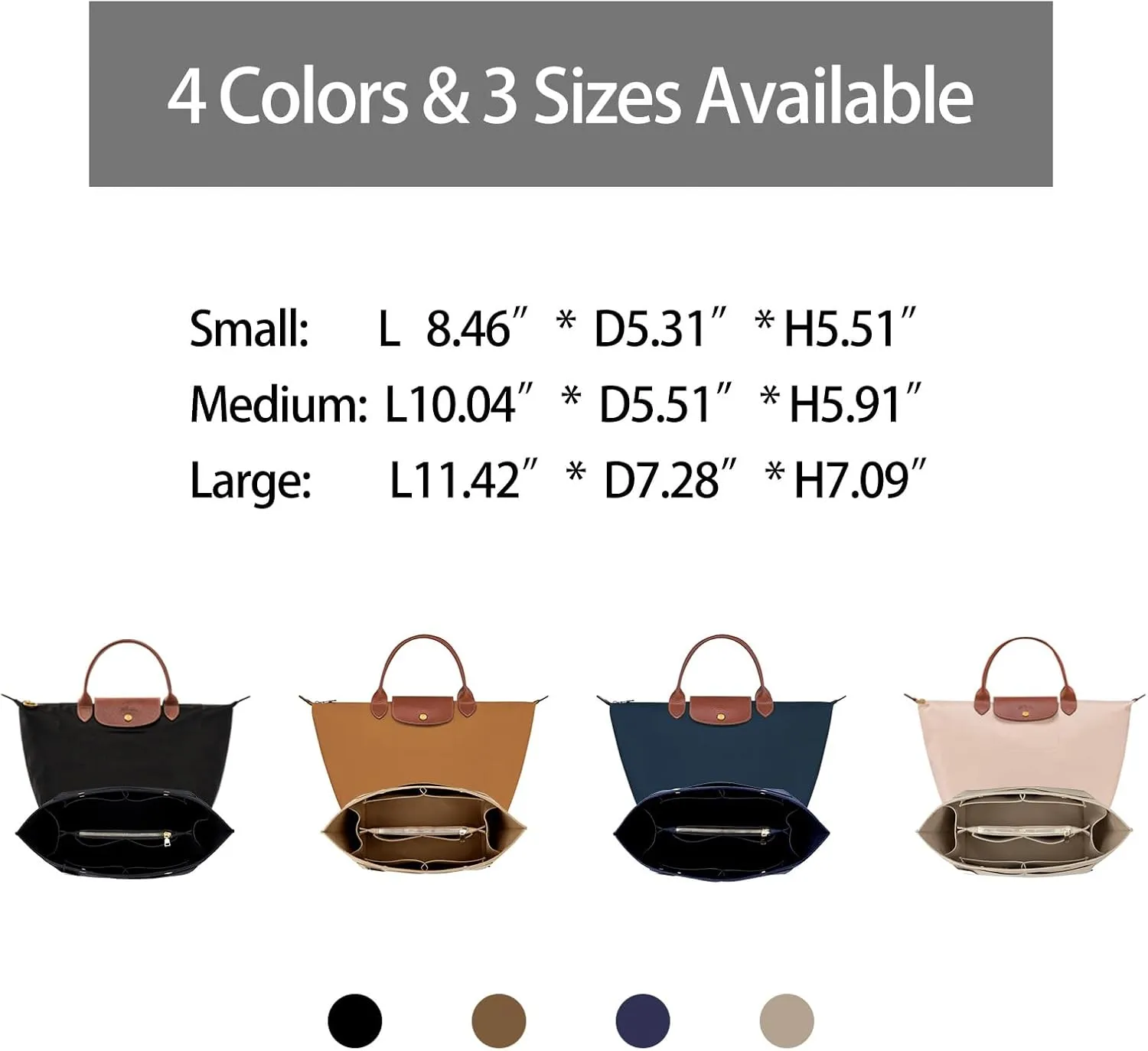 ZTUJO Purse Organizer Insert for le pliage, Compatible with Longchamp Le Pliage Top Handle S/M,Shoulder Bag S/L (Black, Large For Top Handle M and Shoulder Bag L)