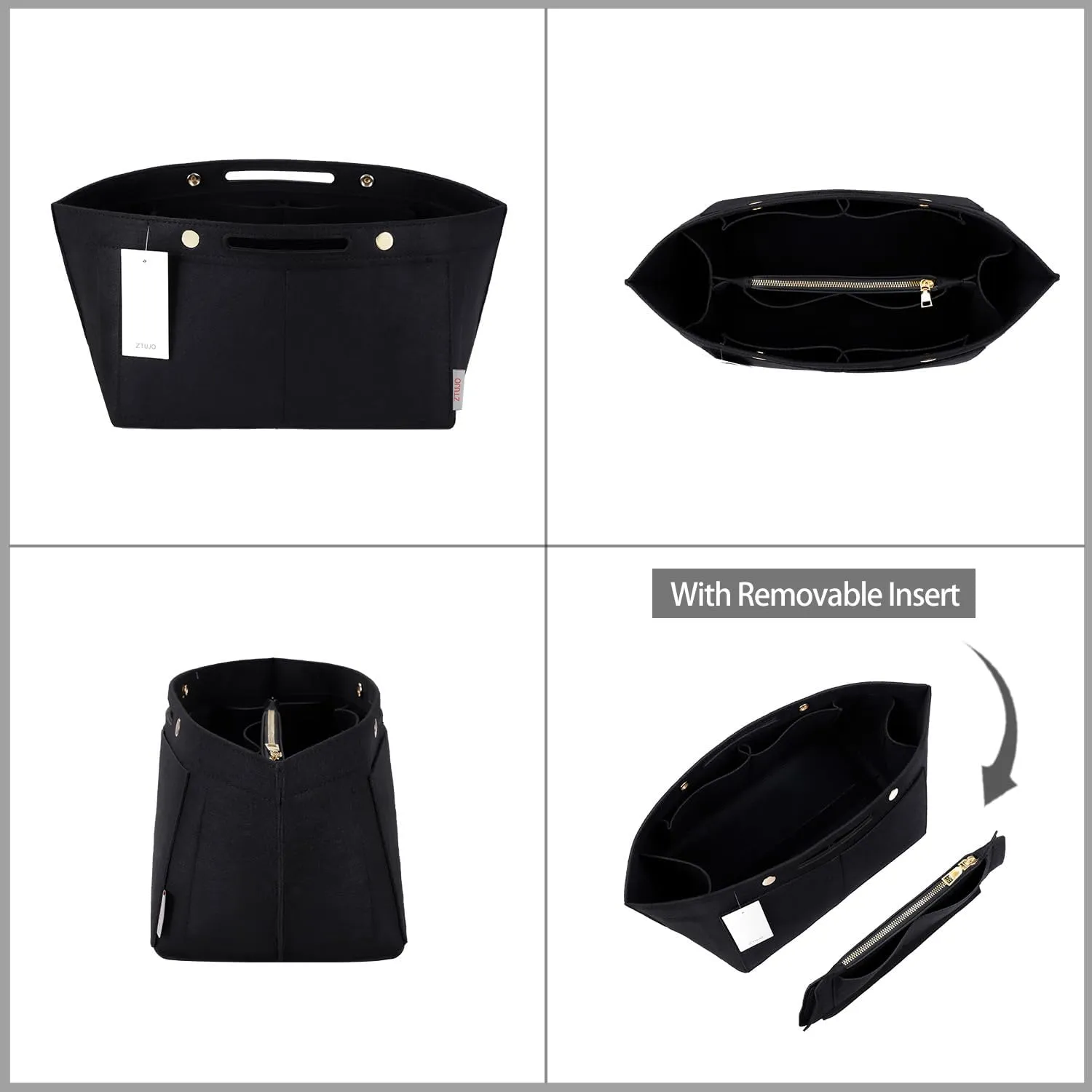 ZTUJO Purse Organizer Insert for le pliage, Compatible with Longchamp Le Pliage Top Handle S/M,Shoulder Bag S/L (Black, Large For Top Handle M and Shoulder Bag L)