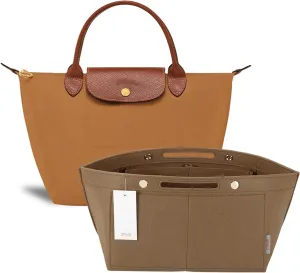 ZTUJO Purse Organizer Insert for le pliage, Compatible with Longchamp Le Pliage Top Handle S/M,Shoulder Bag S/L (Lighting Coffee, Large For Top Handle M and Shoulder Bag L)