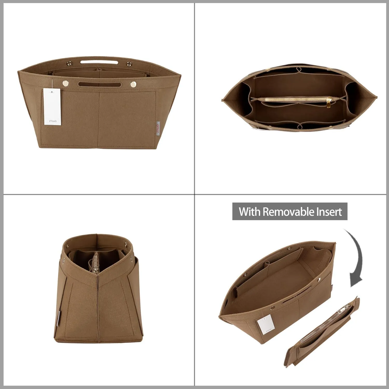 ZTUJO Purse Organizer Insert for le pliage, Compatible with Longchamp Le Pliage Top Handle S/M,Shoulder Bag S/L (Lighting Coffee, Large For Top Handle M and Shoulder Bag L)