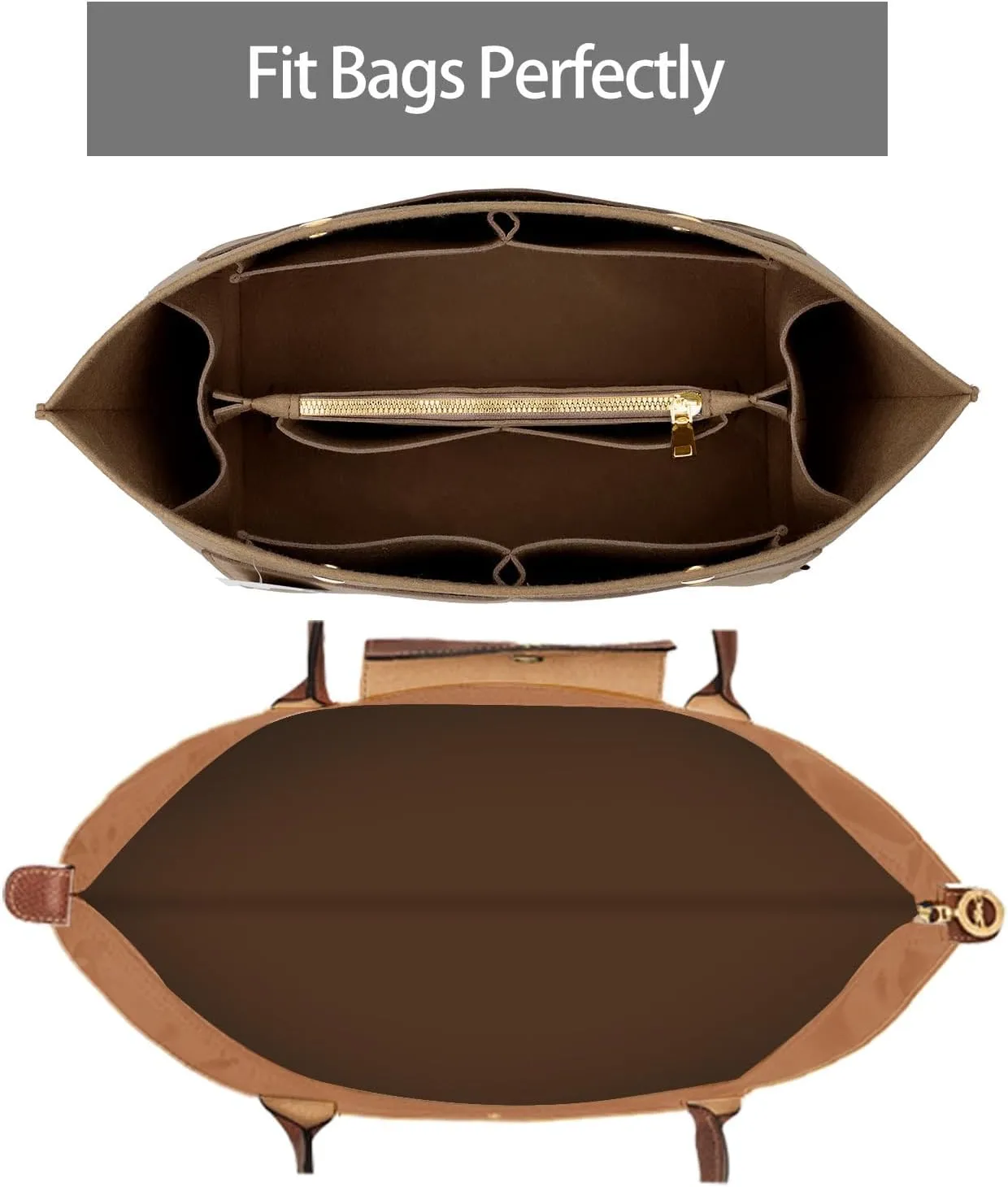 ZTUJO Purse Organizer Insert for le pliage, Compatible with Longchamp Le Pliage Top Handle S/M,Shoulder Bag S/L (Lighting Coffee, Large For Top Handle M and Shoulder Bag L)