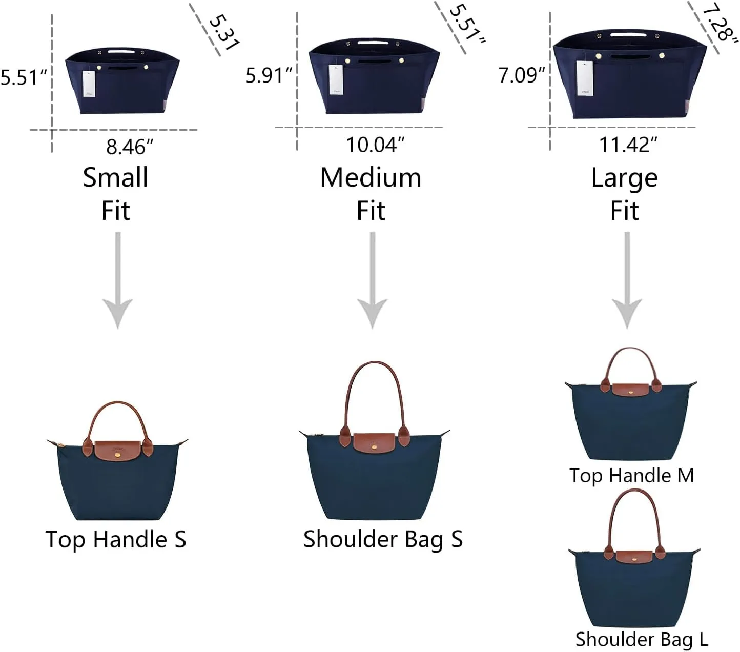 ZTUJO Purse Organizer Insert for le pliage, Compatible with Longchamp Le Pliage Top Handle S/M,Shoulder Bag S/L (Navy Blue, Large For Top Handle M and Shoulder Bag L)