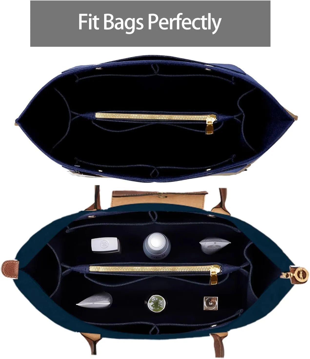 ZTUJO Purse Organizer Insert for le pliage, Compatible with Longchamp Le Pliage Top Handle S/M,Shoulder Bag S/L (Navy Blue, Medium For Shoulder Bag S)