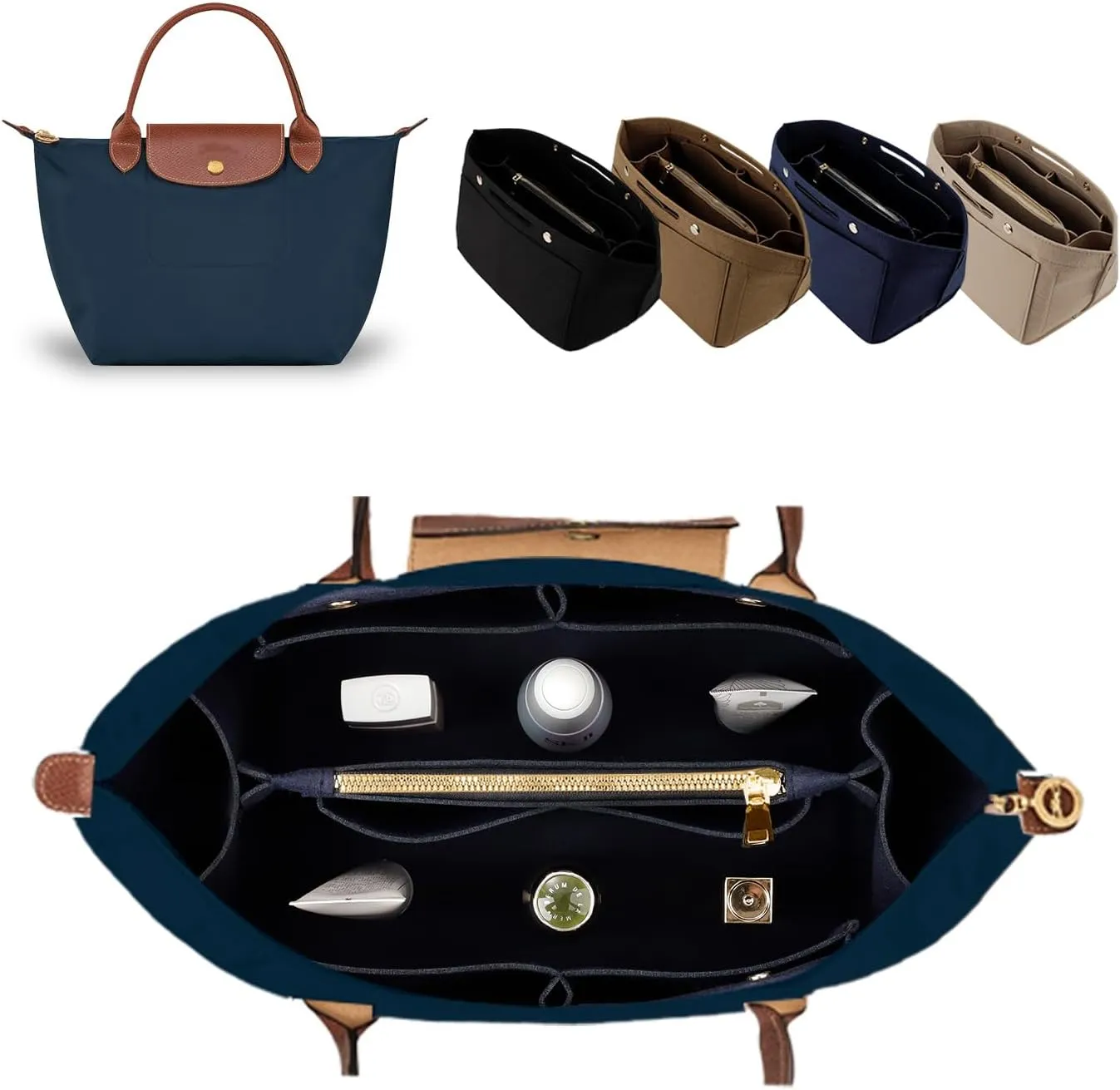 ZTUJO Purse Organizer Insert for le pliage, Compatible with Longchamp Le Pliage Top Handle S/M,Shoulder Bag S/L (Navy Blue, Medium For Shoulder Bag S)