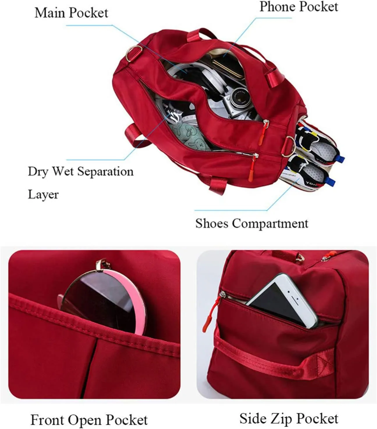ZUEVI Sports Gym Bag for Men or Women Waterproof Weekender Travel Duffel Bag with Shoes Compartment Dry and Wet Separation for Training Swim Yoga (Beige)